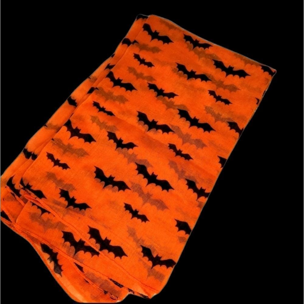 Lightweight Orange Halloween scraf with Bat Print